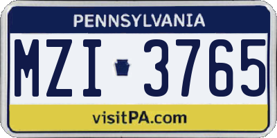 PA license plate MZI3765