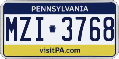PA license plate MZI3768