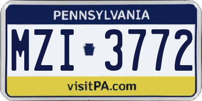 PA license plate MZI3772