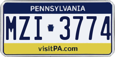 PA license plate MZI3774