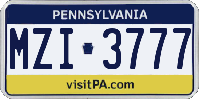 PA license plate MZI3777