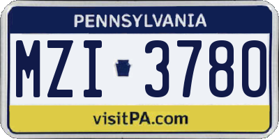PA license plate MZI3780