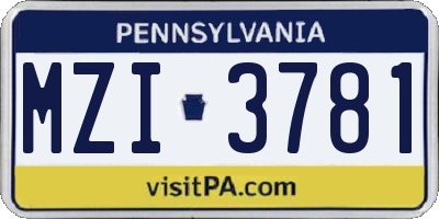 PA license plate MZI3781