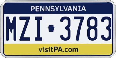 PA license plate MZI3783