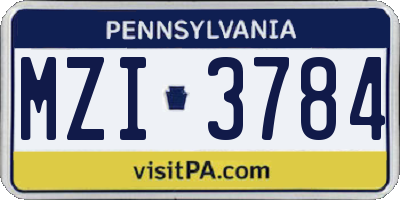 PA license plate MZI3784