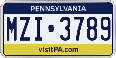 PA license plate MZI3789
