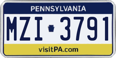 PA license plate MZI3791