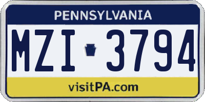 PA license plate MZI3794