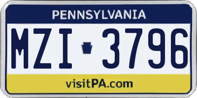 PA license plate MZI3796