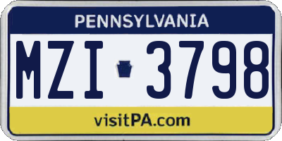 PA license plate MZI3798