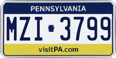 PA license plate MZI3799