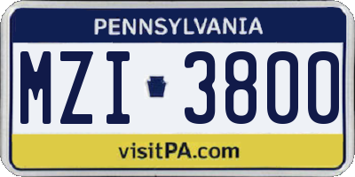 PA license plate MZI3800