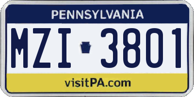 PA license plate MZI3801