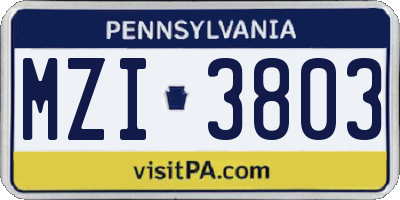 PA license plate MZI3803