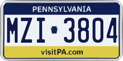 PA license plate MZI3804