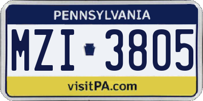 PA license plate MZI3805