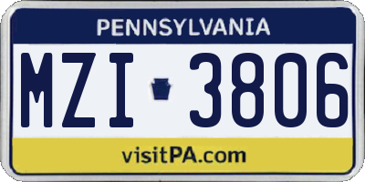 PA license plate MZI3806