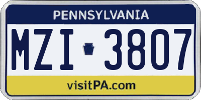 PA license plate MZI3807
