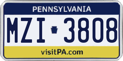 PA license plate MZI3808