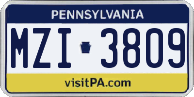PA license plate MZI3809