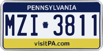 PA license plate MZI3811