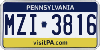 PA license plate MZI3816