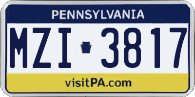 PA license plate MZI3817