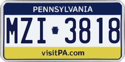 PA license plate MZI3818
