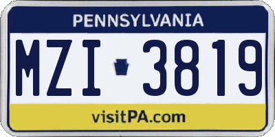 PA license plate MZI3819