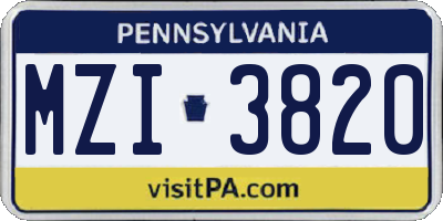 PA license plate MZI3820