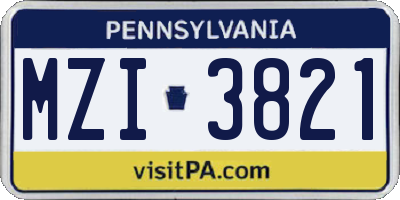 PA license plate MZI3821