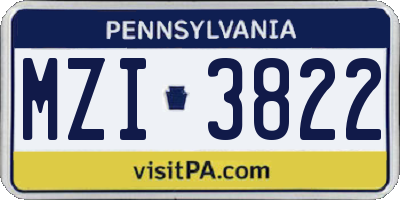 PA license plate MZI3822
