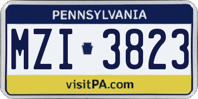 PA license plate MZI3823