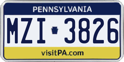 PA license plate MZI3826