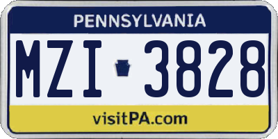 PA license plate MZI3828