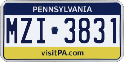 PA license plate MZI3831