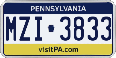 PA license plate MZI3833