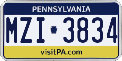 PA license plate MZI3834