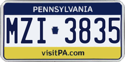PA license plate MZI3835