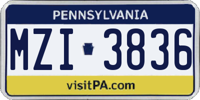 PA license plate MZI3836