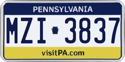 PA license plate MZI3837