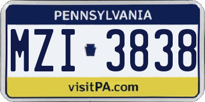 PA license plate MZI3838