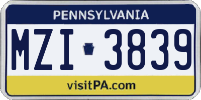 PA license plate MZI3839