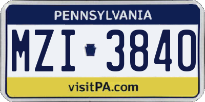 PA license plate MZI3840