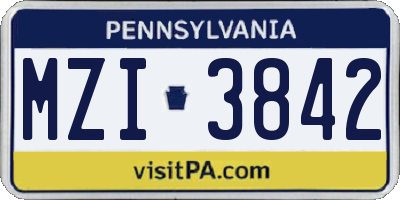 PA license plate MZI3842