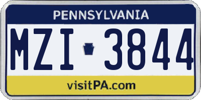 PA license plate MZI3844