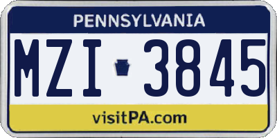 PA license plate MZI3845