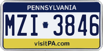 PA license plate MZI3846