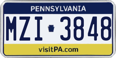 PA license plate MZI3848