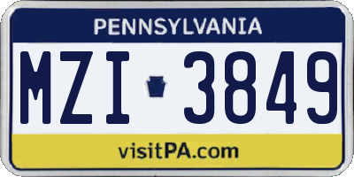 PA license plate MZI3849